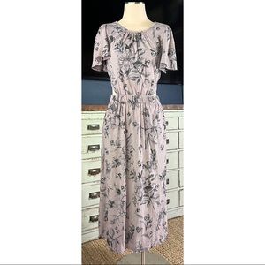 Anthropologie Open Back Grey Floral Midi Dress S